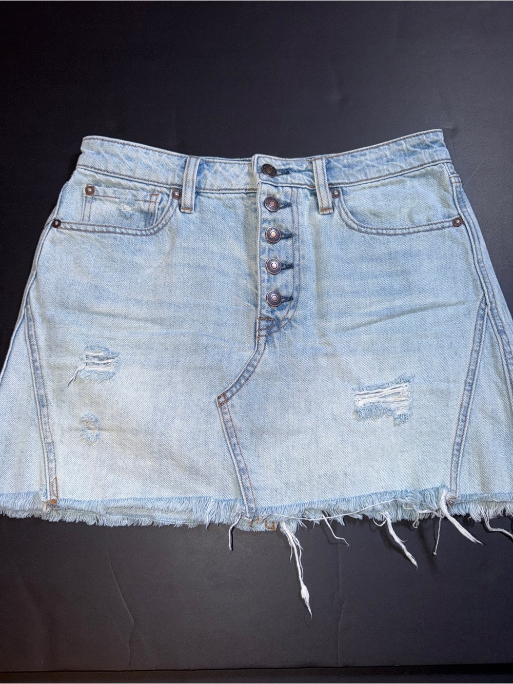 We The Free Light Blue Button-Front Distressed Denim Mini Skirt